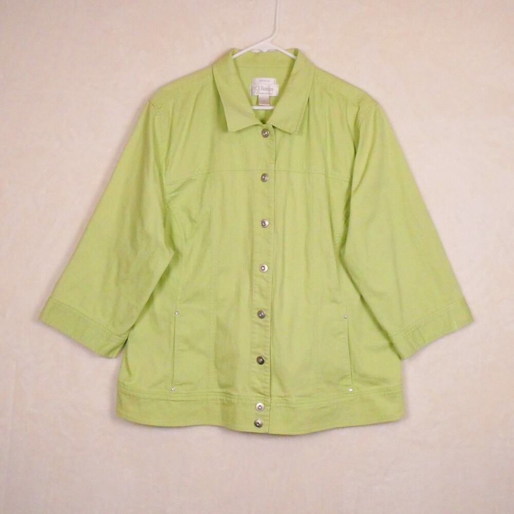 CJ Banks Lime Green Denim Jacket Size 2X Stretch Snap Front Chartreuse Y2K 90s